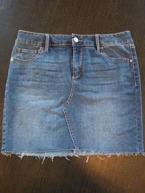 Juniors Celebrity Pink Blue Denim Frayed Hem Mini Skirt